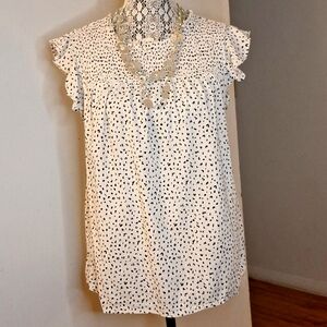 Smocked-Yoke Slub-Weave Flutter-Sleeve Top for Women